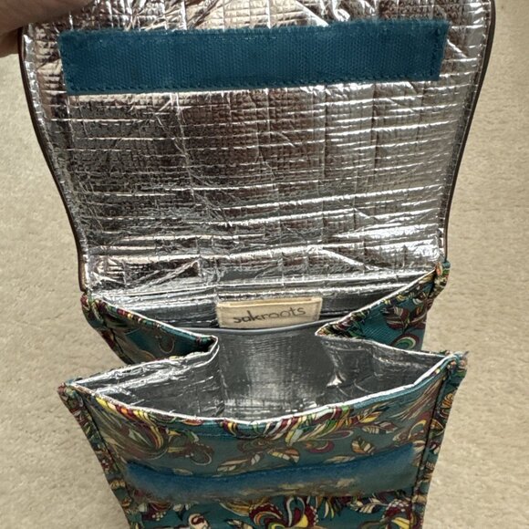 Sakroots Lunch Bag Box Flap Insulated Blue Print Coated Canvas Bird Pattern - Picture 9 of 10